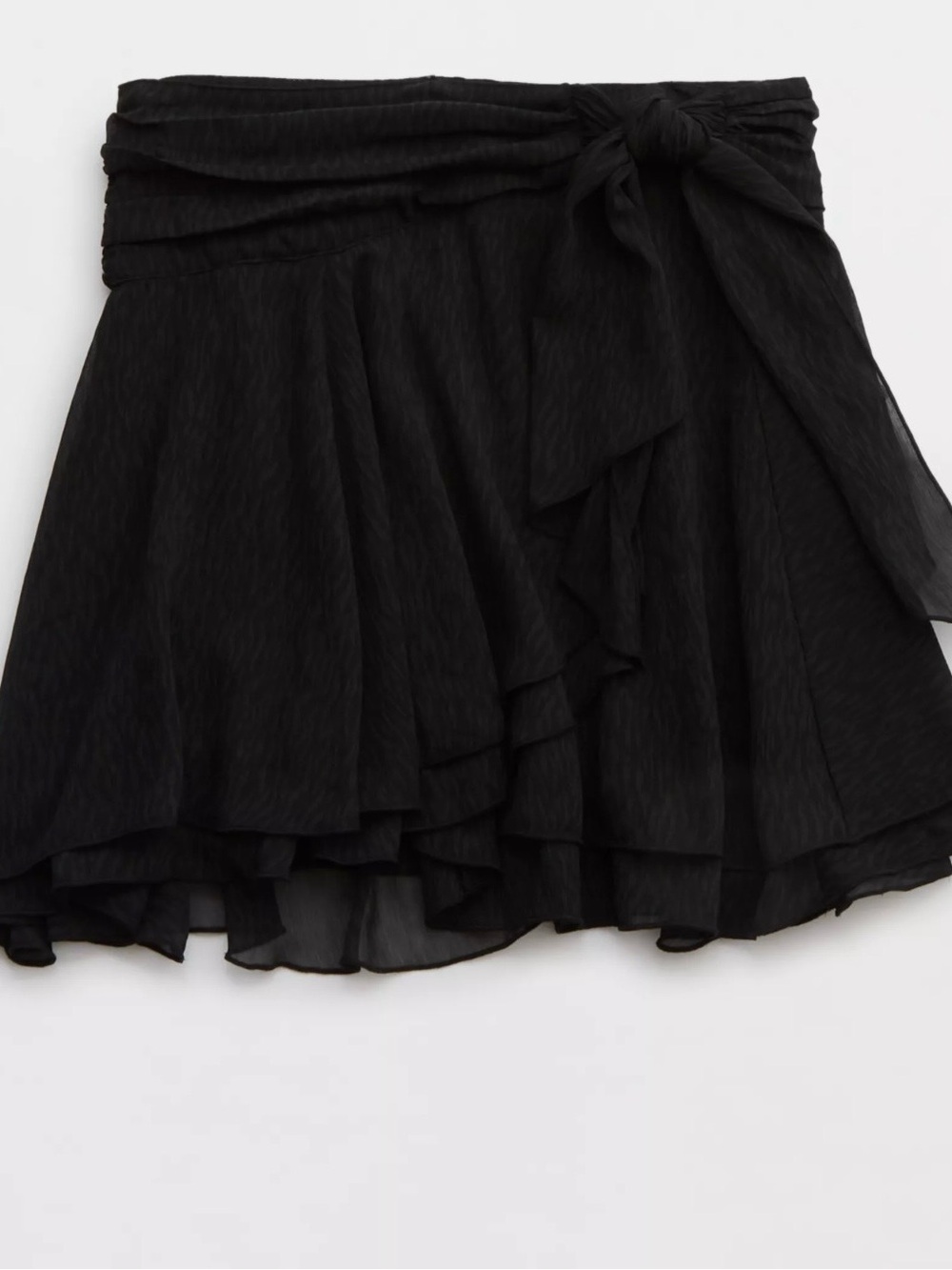NWT Black Ruffle Wrap Mini Skort Textured Tie Waist Size M Aerie - Picture 5 of 5
